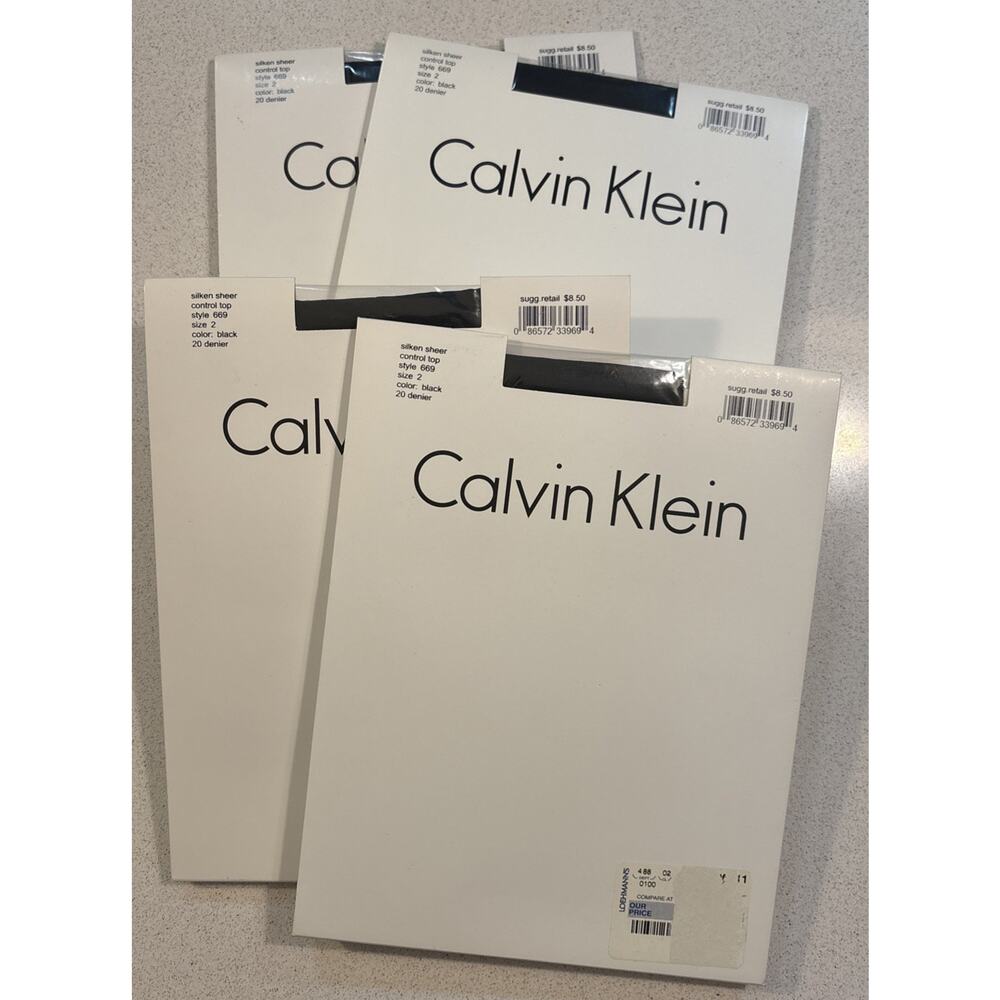 NIP Lot 4 Calvin Klein Silken Sheer Control Top 20 Denier Pantyhose Black Size 2